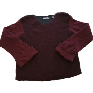 Vince Cashmere Sweater Colorblock Maroon Women's Large Cuff Bell Sleeve V Neck